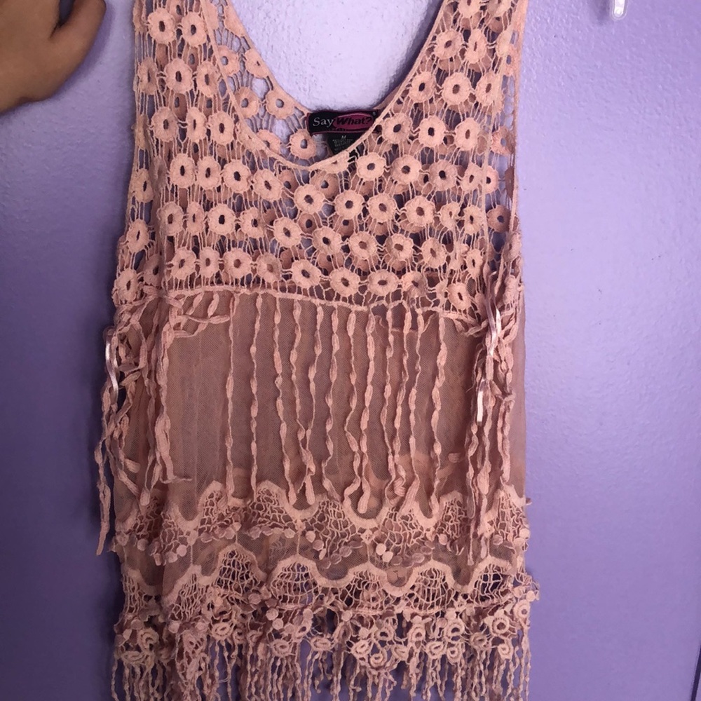 See through blush pink tank